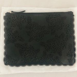 Black Leather Floral Clutch